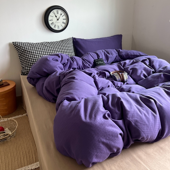 91家纺网 家纺一手货源 找家纺 蜜宿 2025新款全棉人字纹四件套（紫萝奶咖） 紫萝奶咖（黑小格混搭紫萝）