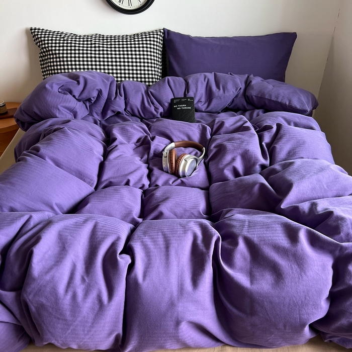 91家纺网 家纺一手货源 找家纺 蜜宿 2025新款全棉人字纹四件套（紫萝奶咖） 紫萝奶咖（黑小格混搭紫萝）