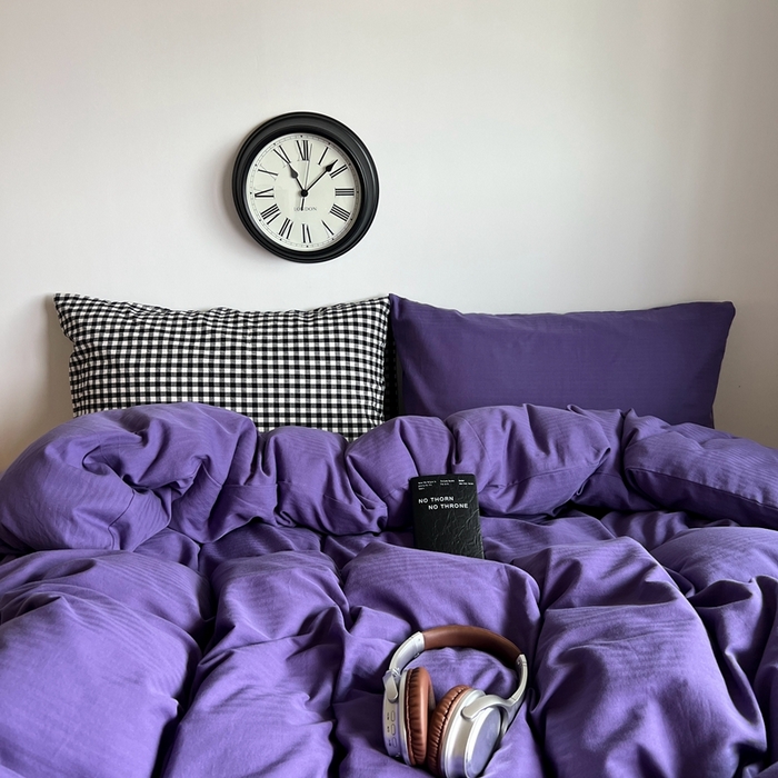 91家纺网 家纺一手货源 找家纺 蜜宿 2025新款全棉人字纹四件套（紫萝奶咖） 紫萝奶咖（黑小格混搭紫萝）