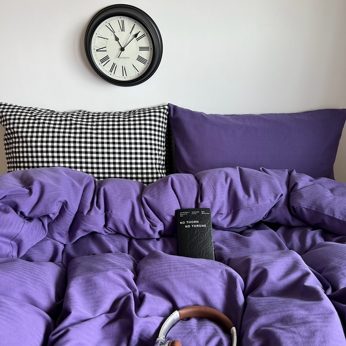 91家纺网 家纺一手货源 找家纺 蜜宿 2025新款全棉人字纹四件套（紫萝奶咖） 紫萝奶咖（黑小格混搭紫萝）