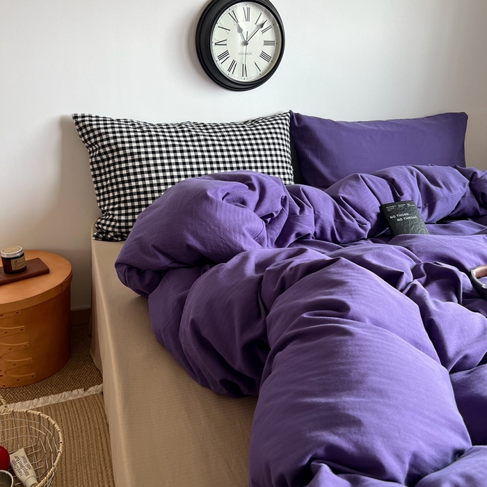 91家纺网 家纺一手货源 找家纺 蜜宿 2025新款全棉人字纹四件套（紫萝奶咖） 紫萝奶咖（黑小格混搭紫萝）