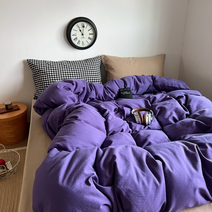 91家纺网 家纺一手货源 找家纺 蜜宿 2025新款全棉人字纹四件套（紫萝奶咖） 紫萝奶咖（黑小格混搭奶咖）