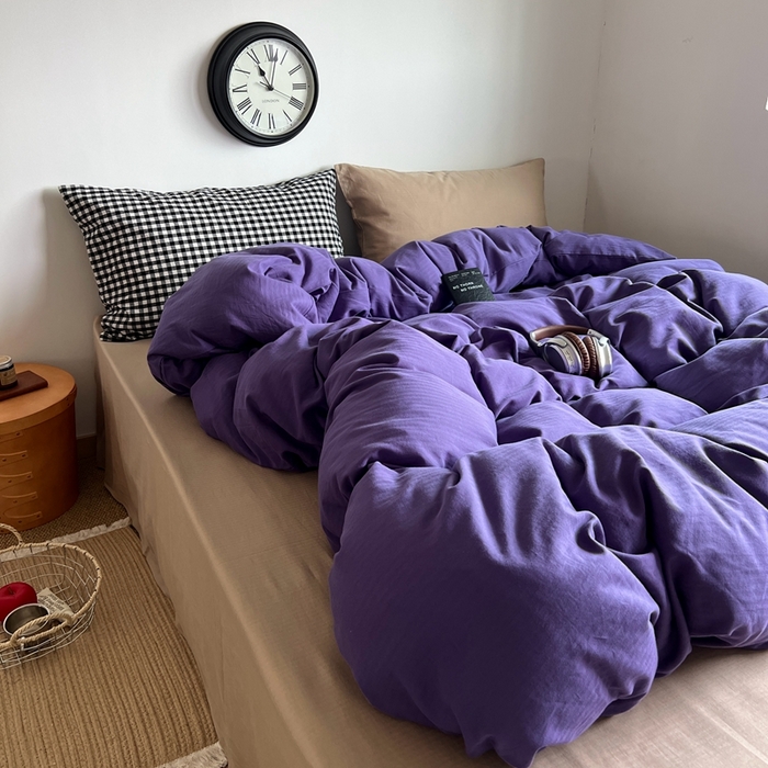 91家纺网 家纺一手货源 找家纺 蜜宿 2025新款全棉人字纹四件套（紫萝奶咖） 紫萝奶咖（黑小格混搭奶咖）