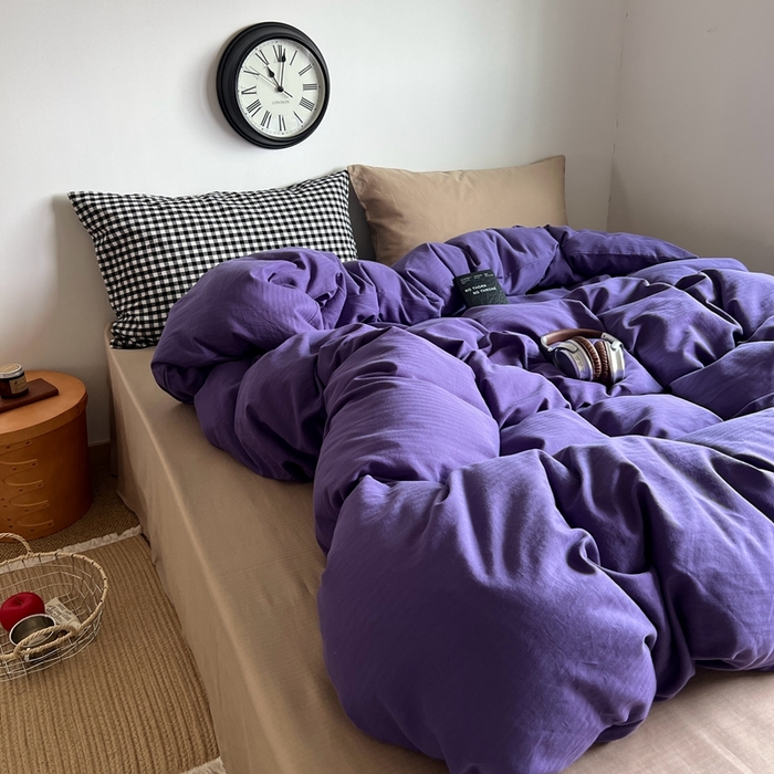 91家纺网 家纺一手货源 找家纺 蜜宿 2025新款全棉人字纹四件套（紫萝奶咖） 紫萝奶咖（黑小格混搭奶咖）