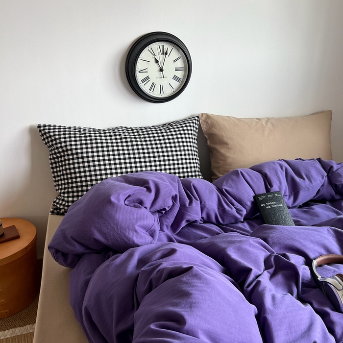 91家纺网 家纺一手货源 找家纺 蜜宿 2025新款全棉人字纹四件套（紫萝奶咖） 紫萝奶咖（黑小格混搭奶咖）