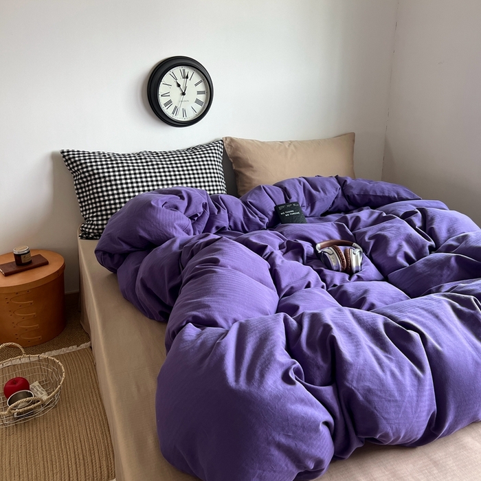 91家纺网 家纺一手货源 找家纺 蜜宿 2025新款全棉人字纹四件套（紫萝奶咖） 紫萝奶咖（黑小格混搭奶咖）