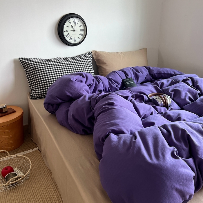 91家纺网 家纺一手货源 找家纺 蜜宿 2025新款全棉人字纹四件套（紫萝奶咖） 紫萝奶咖（黑小格混搭奶咖）