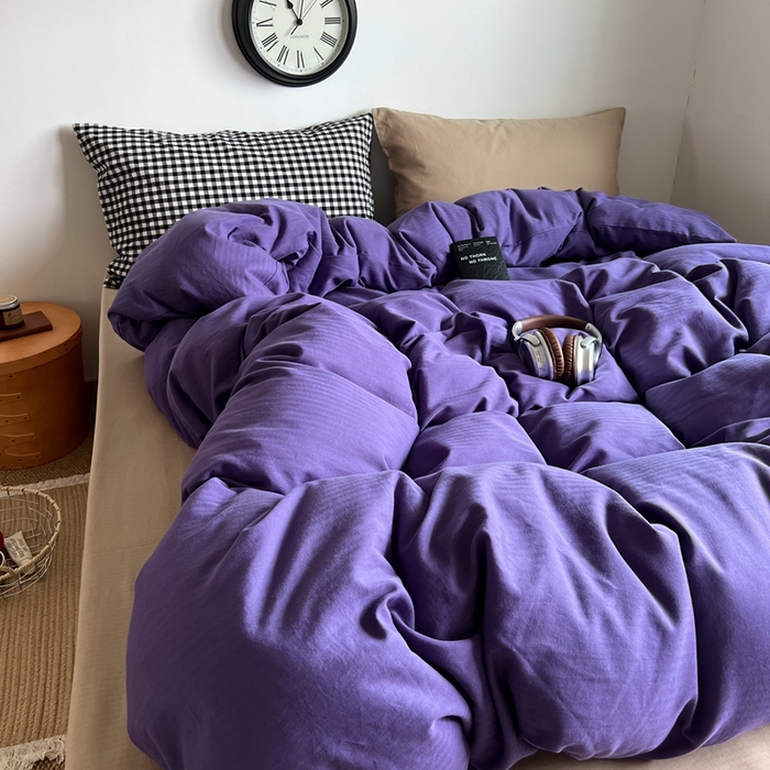 91家纺网 家纺一手货源 找家纺 蜜宿 2025新款全棉人字纹四件套（紫萝奶咖） 紫萝奶咖（黑小格混搭奶咖）