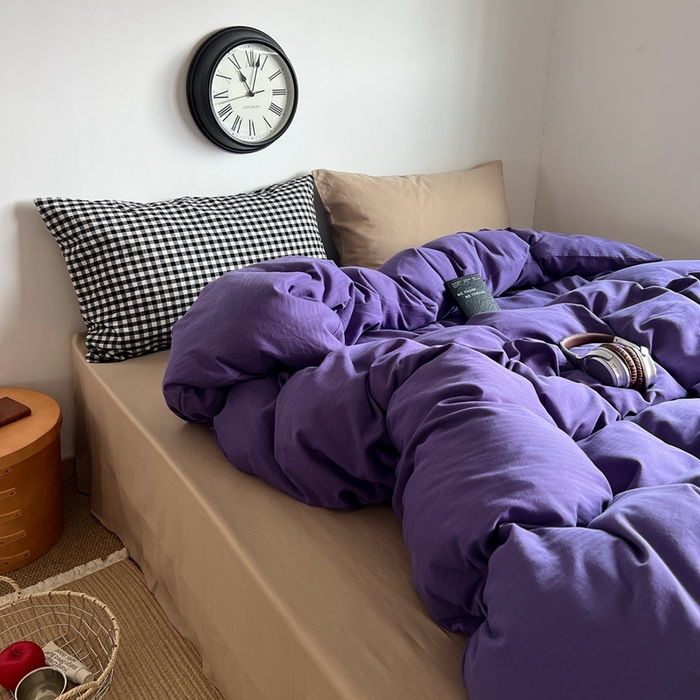 91家纺网 家纺一手货源 找家纺 蜜宿 2025新款全棉人字纹四件套（紫萝奶咖） 紫萝奶咖（黑小格混搭奶咖）