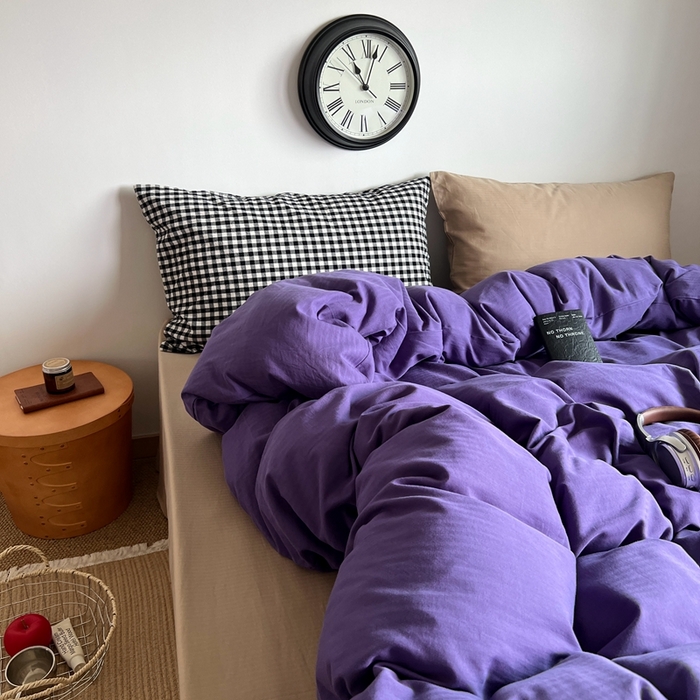 91家纺网 家纺一手货源 找家纺 蜜宿 2025新款全棉人字纹四件套（紫萝奶咖） 紫萝奶咖（黑小格混搭奶咖）