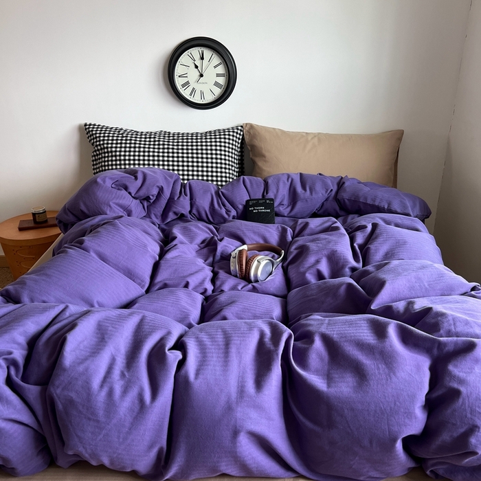 91家纺网 家纺一手货源 找家纺 蜜宿 2025新款全棉人字纹四件套（紫萝奶咖） 紫萝奶咖（黑小格混搭奶咖）