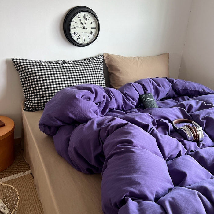 91家纺网 家纺一手货源 找家纺 蜜宿 2025新款全棉人字纹四件套（紫萝奶咖） 紫萝奶咖（黑小格混搭奶咖）