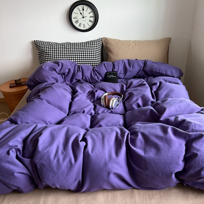 蜜宿 2025新款全棉人字纹四件套（紫萝奶咖） 紫萝奶咖（黑小格混搭奶咖）