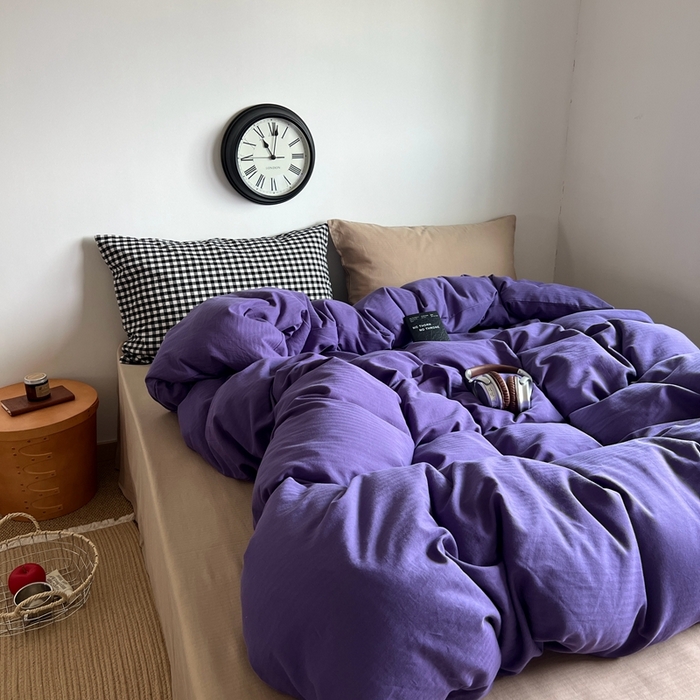 91家纺网 家纺一手货源 找家纺 蜜宿 2025新款全棉人字纹四件套（紫萝奶咖） 紫萝奶咖（黑小格混搭奶咖）