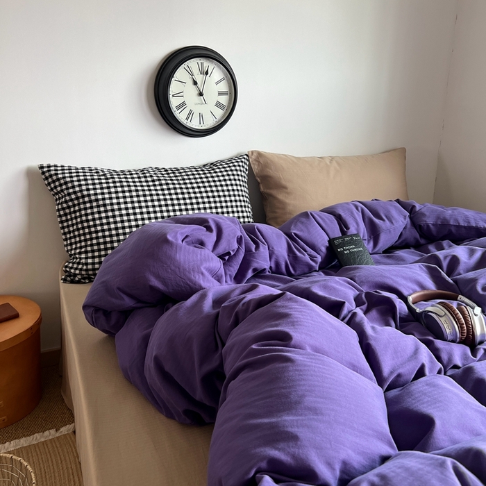 91家纺网 家纺一手货源 找家纺 蜜宿 2025新款全棉人字纹四件套（紫萝奶咖） 紫萝奶咖（黑小格混搭奶咖）