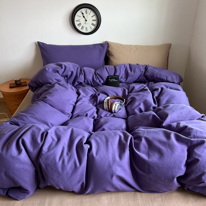 91家纺网 家纺一手货源 找家纺 蜜宿 2025新款全棉人字纹四件套（紫萝奶咖） 紫萝奶咖（纯色混搭）