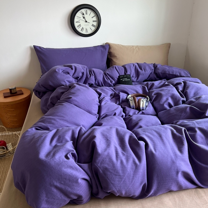 91家纺网 家纺一手货源 找家纺 蜜宿 2025新款全棉人字纹四件套（紫萝奶咖） 紫萝奶咖（纯色混搭）