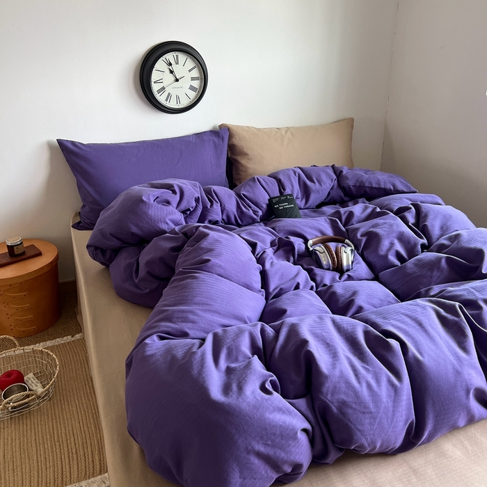 91家纺网 家纺一手货源 找家纺 蜜宿 2025新款全棉人字纹四件套（紫萝奶咖） 紫萝奶咖（纯色混搭）