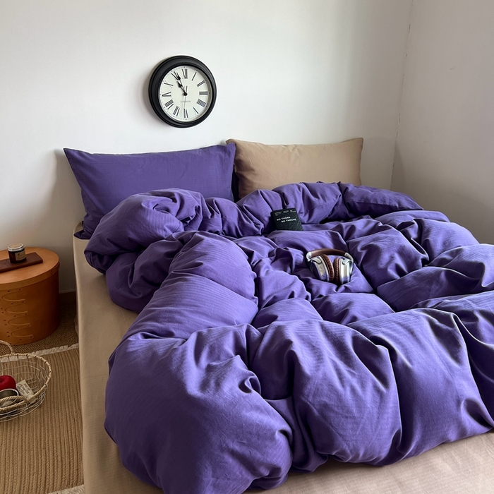 91家纺网 家纺一手货源 找家纺 蜜宿 2025新款全棉人字纹四件套（紫萝奶咖） 紫萝奶咖（纯色混搭）