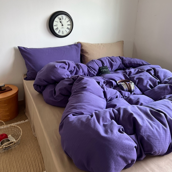 91家纺网 家纺一手货源 找家纺 蜜宿 2025新款全棉人字纹四件套（紫萝奶咖） 紫萝奶咖（纯色混搭）