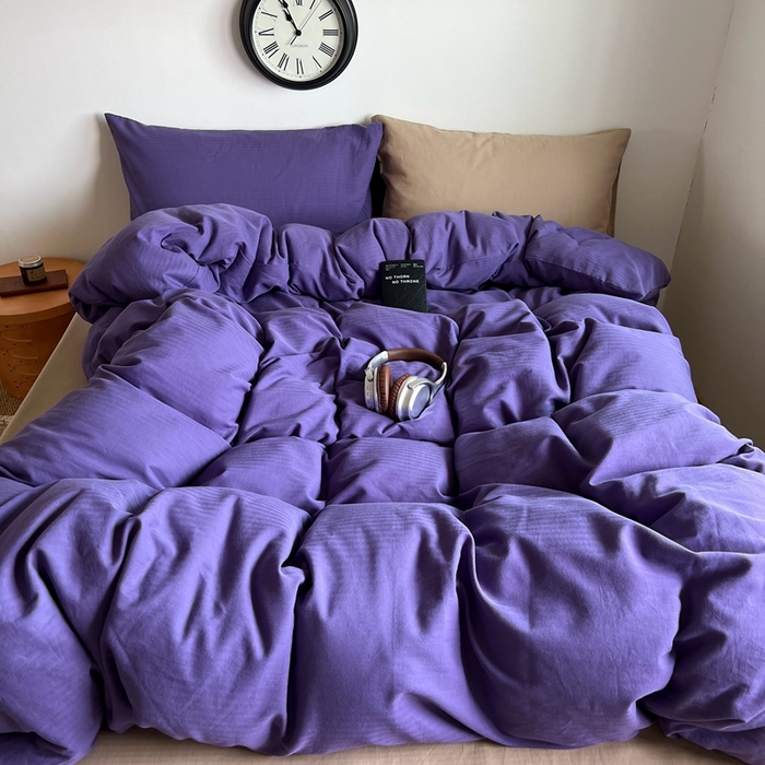 91家纺网 家纺一手货源 找家纺 蜜宿 2025新款全棉人字纹四件套（紫萝奶咖） 紫萝奶咖（纯色混搭）