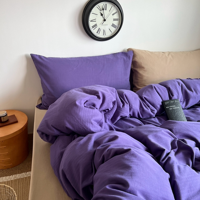 91家纺网 家纺一手货源 找家纺 蜜宿 2025新款全棉人字纹四件套（紫萝奶咖） 紫萝奶咖（纯色混搭）