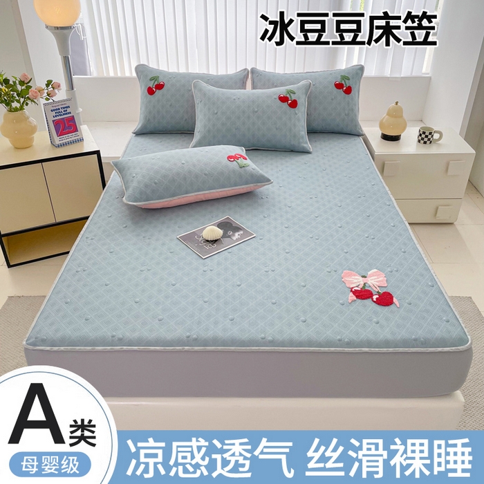 91家纺网 家纺一手货源 找家纺 （总）恋佳居2025新款A类乙伦PE凉豆豆毛巾绣床笠冰丝席（床笠款）