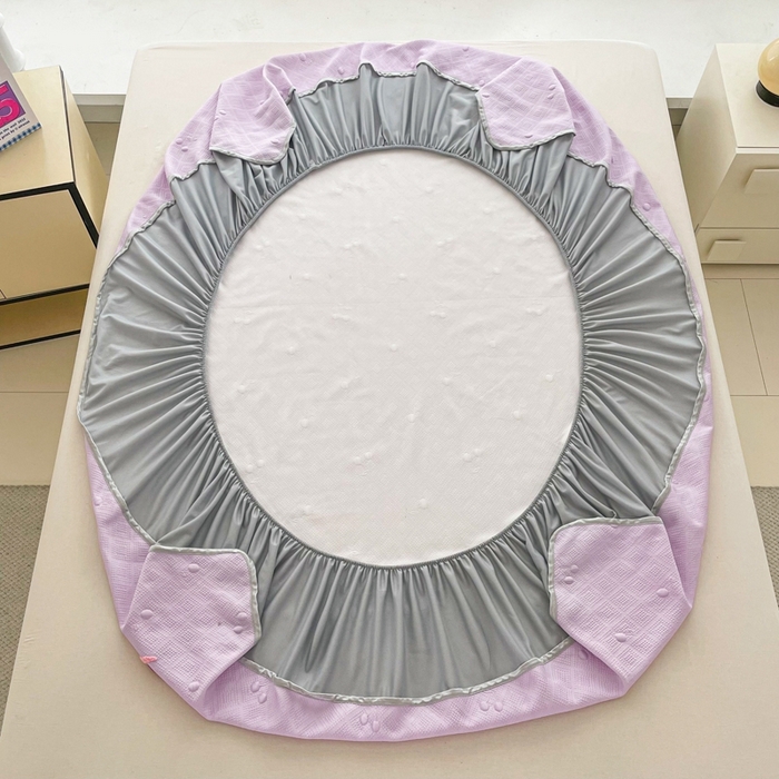 91家纺网 家纺一手货源 找家纺 恋佳居2025新款A类乙伦PE凉豆豆毛巾绣床笠冰丝席（床笠款） 樱桃—紫