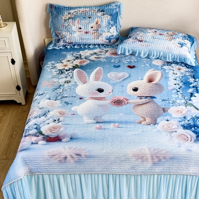 91家纺网 家纺一手货源 找家纺 （总）苹果星家纺 2025新款5D数码印花凉干丝床裙床盖凉席夏被四件套