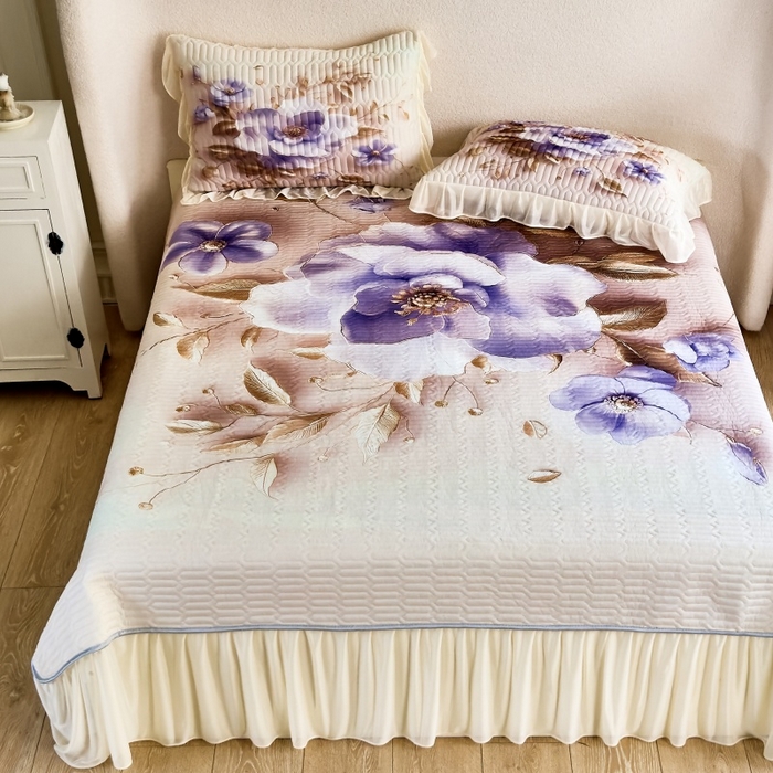 91家纺网 家纺一手货源 找家纺 （总）苹果星家纺 2025新款5D数码印花凉干丝床裙床盖凉席夏被四件套