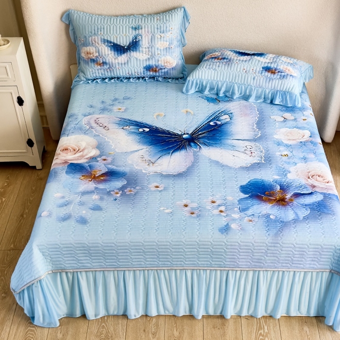 91家纺网 家纺一手货源 找家纺 （总）苹果星家纺 2025新款5D数码印花凉干丝床裙床盖凉席夏被四件套