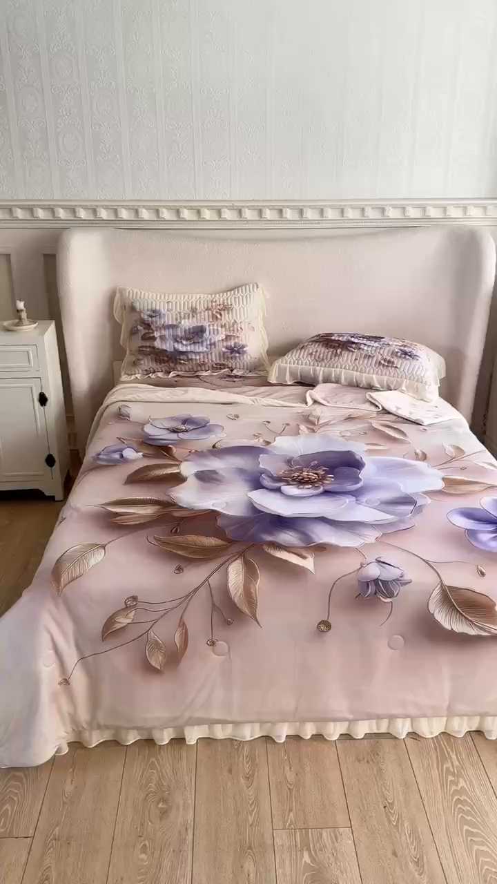 91家纺网 家纺一手货源 找家纺 （总）苹果星家纺 2025新款5D数码印花凉干丝床裙床盖凉席夏被四件套