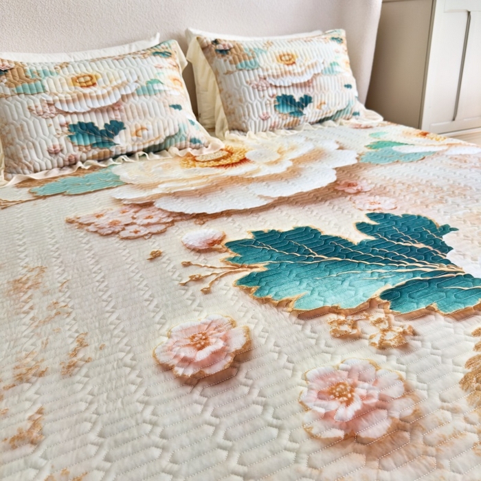 91家纺网 家纺一手货源 找家纺 苹果星家纺 2025新款5D数码印花凉干丝床裙床盖凉席夏被四件套 云栖花影