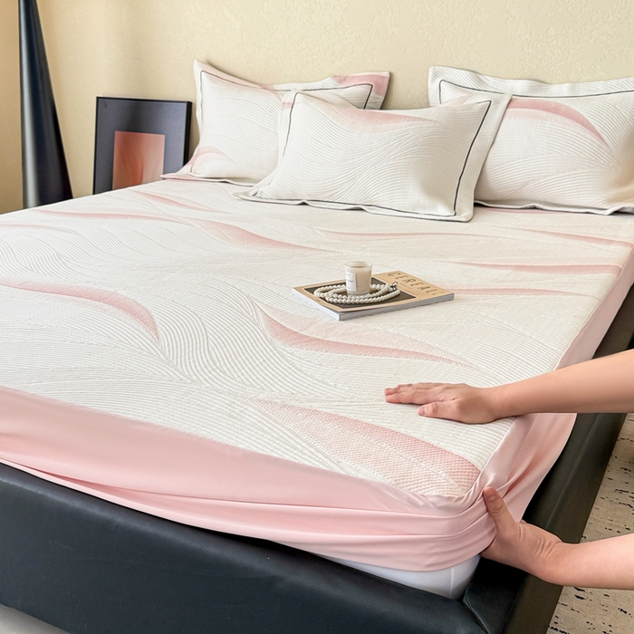 91家纺网 家纺一手货源 找家纺 （总）若未家居 LOVEWE HOUSE 2025新款800克进口高分子100%乙纶PE冷凝凉感软席凉席渐变色织提花系列床笠-床笠款