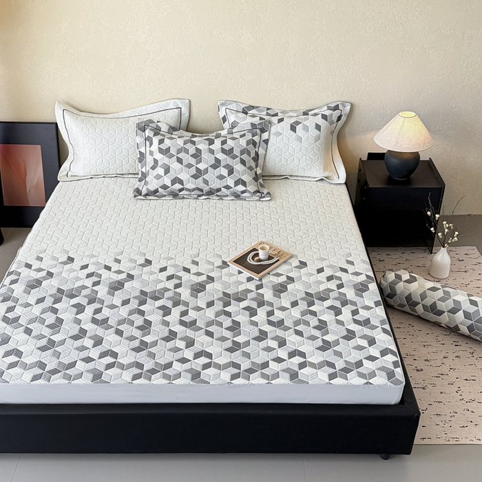 91家纺网 家纺一手货源 找家纺 （总）若未家居 LOVEWE HOUSE 2025新款800克进口高分子100%乙纶PE冷凝凉感软席凉席渐变色织提花系列床笠-床笠款