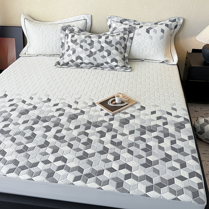 91家纺网 家纺一手货源 找家纺 （总）若未家居 LOVEWE HOUSE 2025新款800克进口高分子100%乙纶PE冷凝凉感软席凉席渐变色织提花系列床笠-床笠款