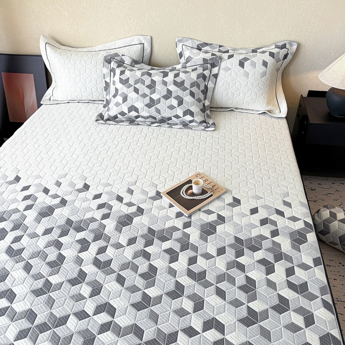 91家纺网 家纺一手货源 找家纺 （总）若未家居 LOVEWE HOUSE 2025新款800克进口高分子100%乙纶PE冷凝凉感软席凉席渐变色织提花系列床笠-床笠款