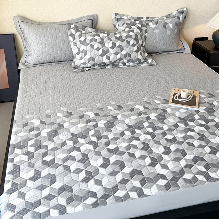 91家纺网 家纺一手货源 找家纺 若未家居 LOVEWE HOUSE 2025新款800克进口高分子100%乙纶PE冷凝凉感软席凉席渐变色织提花系列床笠-床笠款 魔方-玄灰