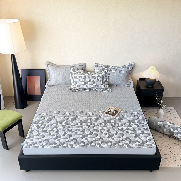 91家纺网 家纺一手货源 找家纺 若未家居 LOVEWE HOUSE 2025新款800克进口高分子100%乙纶PE冷凝凉感软席凉席渐变色织提花系列床笠-床笠款 魔方-玄灰