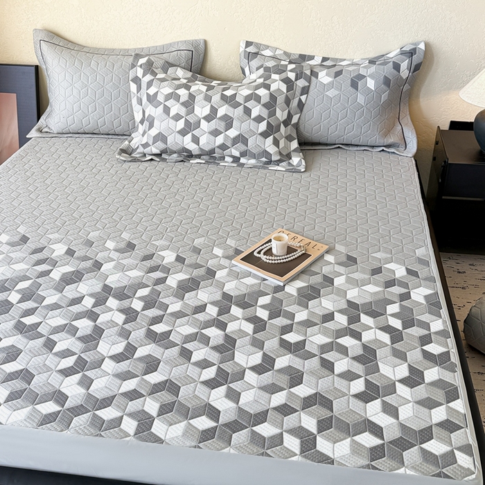 91家纺网 家纺一手货源 找家纺 若未家居 LOVEWE HOUSE 2025新款800克进口高分子100%乙纶PE冷凝凉感软席凉席渐变色织提花系列床笠-床笠款 魔方-玄灰