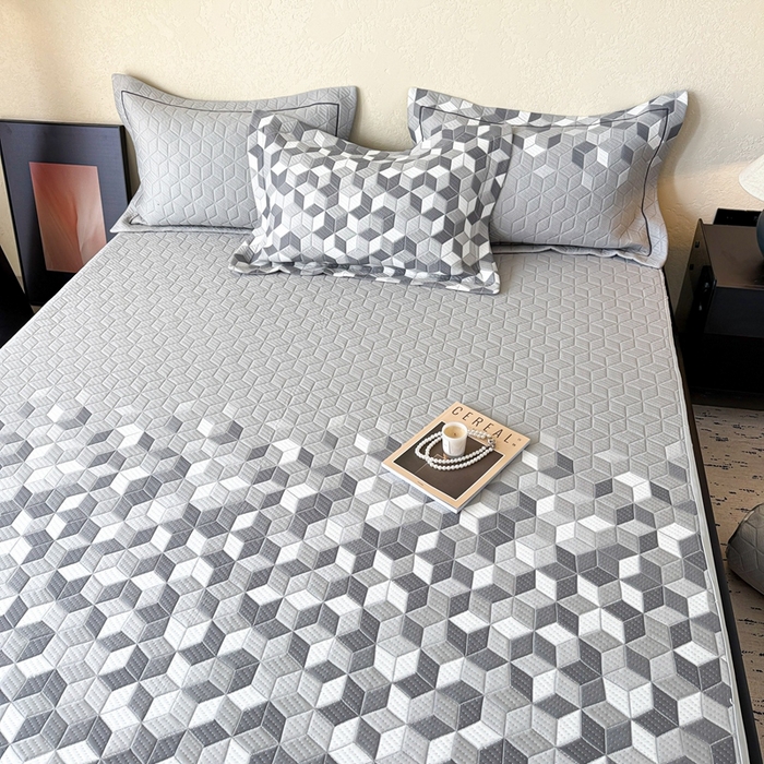 91家纺网 家纺一手货源 找家纺 若未家居 LOVEWE HOUSE 2025新款800克进口高分子100%乙纶PE冷凝凉感软席凉席渐变色织提花系列床笠-床笠款 魔方-玄灰