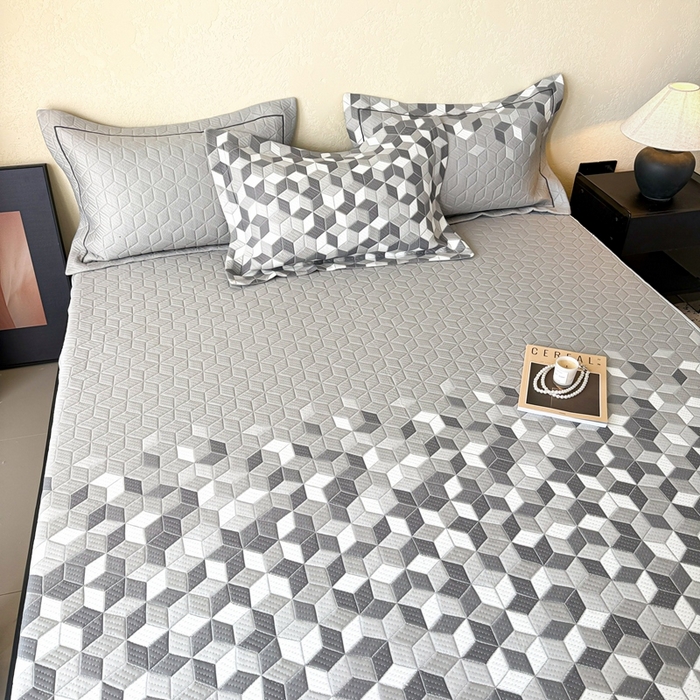 91家纺网 家纺一手货源 找家纺 若未家居 LOVEWE HOUSE 2025新款800克进口高分子100%乙纶PE冷凝凉感软席凉席渐变色织提花系列床笠-床笠款 魔方-玄灰