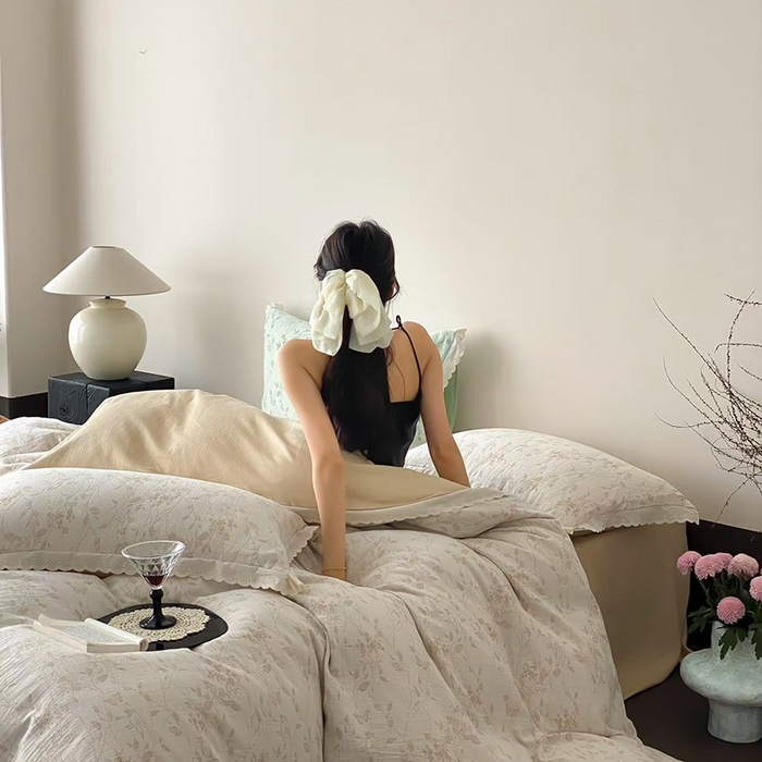 梦享生活家居 2025新款双层纱花边四件套 羽叶米