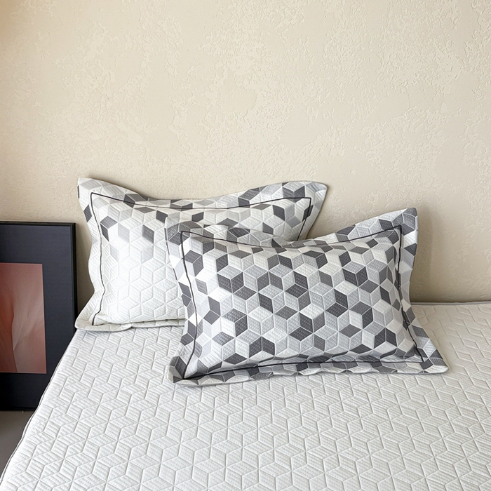 91家纺网 家纺一手货源 找家纺 若未家居 LOVEWE HOUSE 2025新款800克进口高分子100%乙纶PE冷凝凉感软席凉席渐变色织提花系列床笠-床笠款 魔方-白