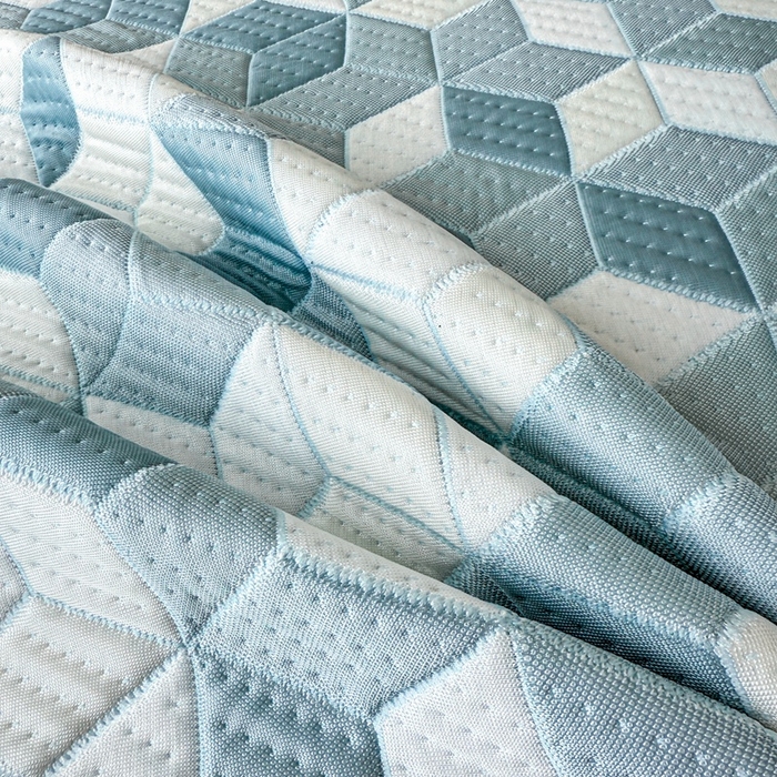 91家纺网 家纺一手货源 找家纺 若未家居 LOVEWE HOUSE 2025新款800克进口高分子100%乙纶PE冷凝凉感软席凉席渐变色织提花系列床笠-床笠款 魔方-蓝