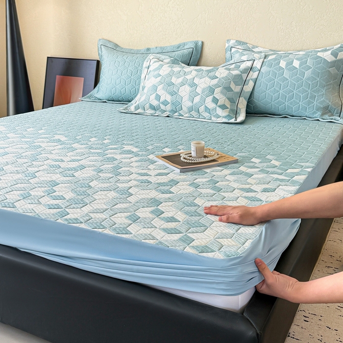 若未家居 LOVEWE HOUSE 2025新款800克进口高分子100%乙纶PE冷凝凉感软席凉席渐变色织提花系列床笠-床笠款 魔方-蓝