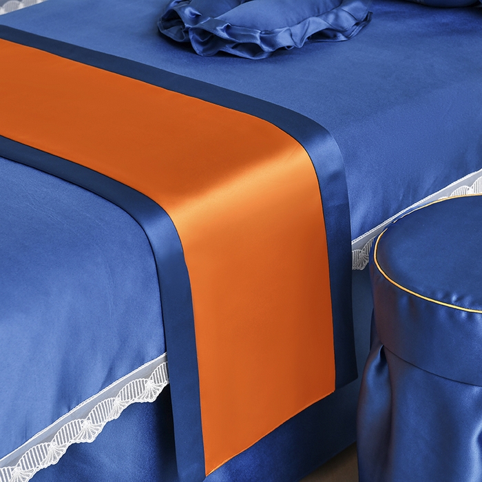 91家纺网 家纺一手货源 找家纺 莉人坊 2025新款高精密贵妃缎花边美床罩 贵妃缎花边宝蓝