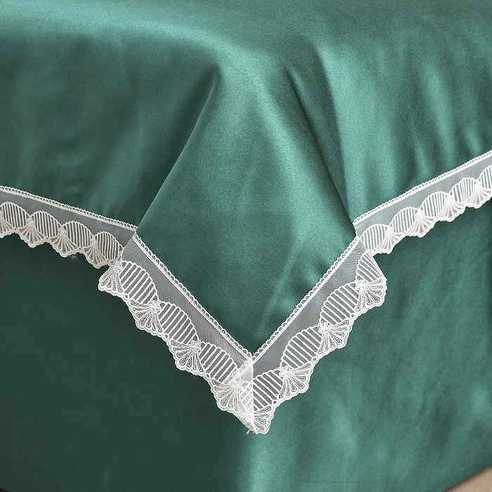 91家纺网 家纺一手货源 找家纺 莉人坊 2025新款高精密贵妃缎花边美床罩 贵妃缎花边黛绿