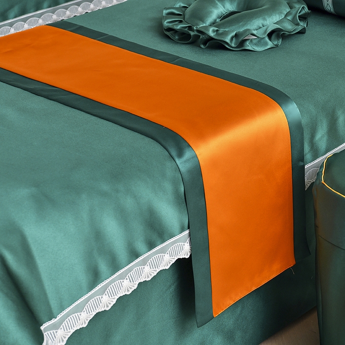 91家纺网 家纺一手货源 找家纺 莉人坊 2025新款高精密贵妃缎花边美床罩 贵妃缎花边黛绿