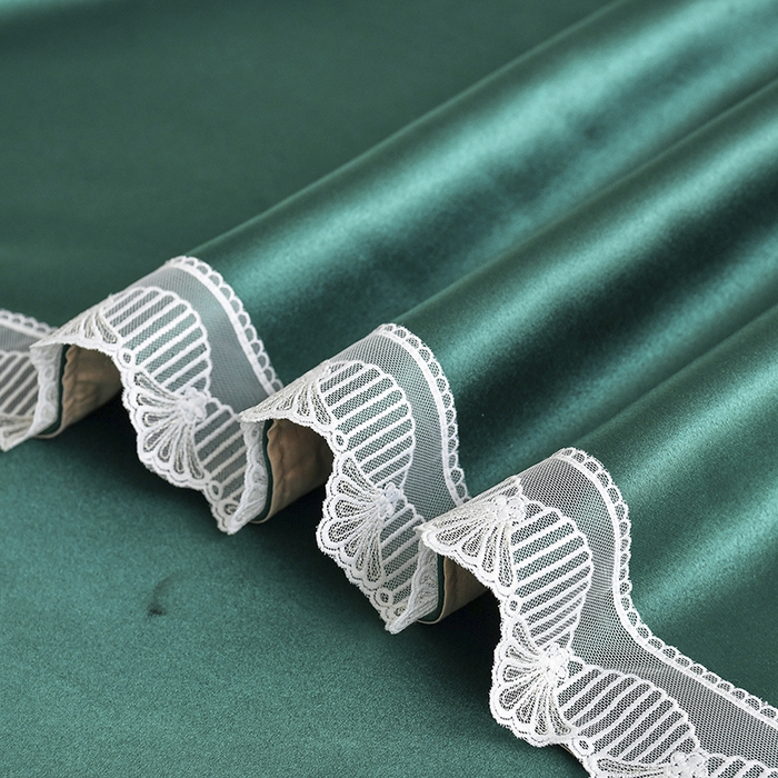 91家纺网 家纺一手货源 找家纺 莉人坊 2025新款高精密贵妃缎花边美床罩 贵妃缎花边黛绿